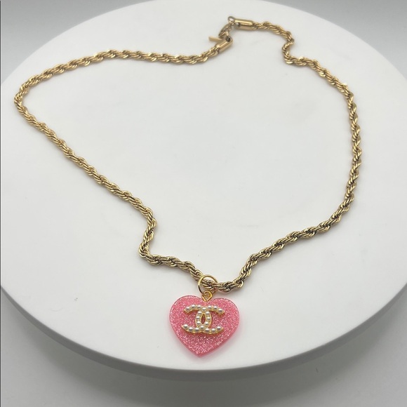 793. Designer Gold and Pink Heart Pendant Necklace
